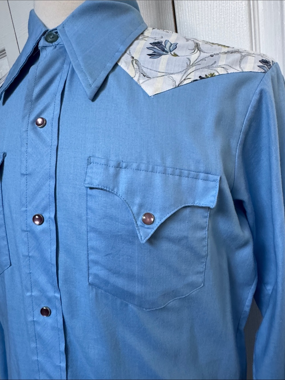 Vintage Tem-Tex Western Flair Sportswear Pearl Snap Shirt Floral Yoke & Cuffs - Picture 2 of 8